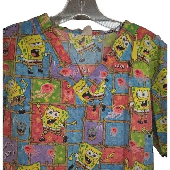 Lot of 2 Nickelodeon Spongebob Squarepants Scrub Tops Shirt Medium Pockets USA - Picture 3 of 10